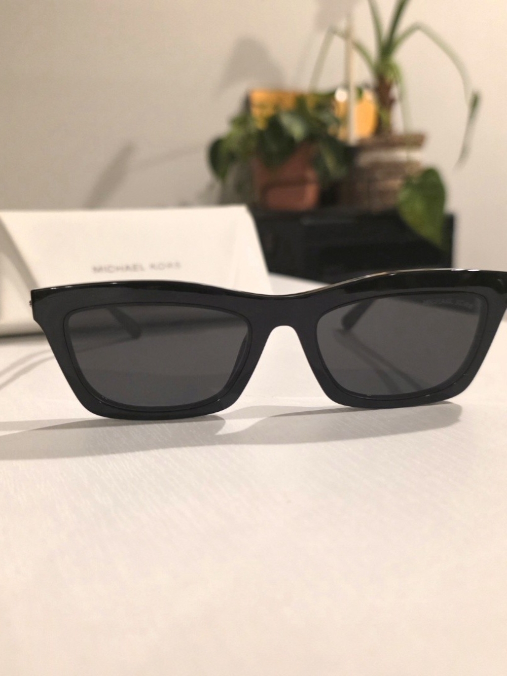 Michael Kors Glossy Black Cat-Eye Rectangular Sunglasses With Case